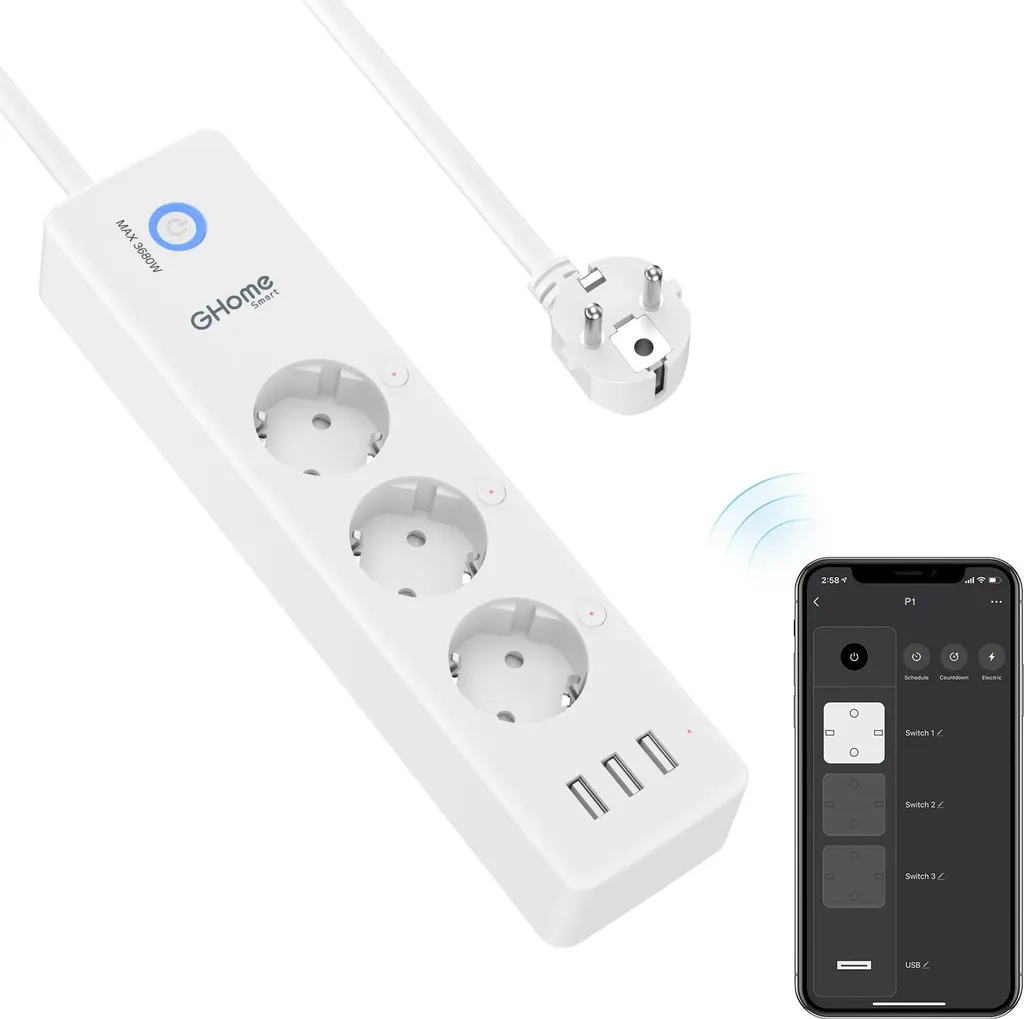 Ciabatta WiFi GHome Sicurezza Bambini: 3 Prese e 3 USB Programmabili
