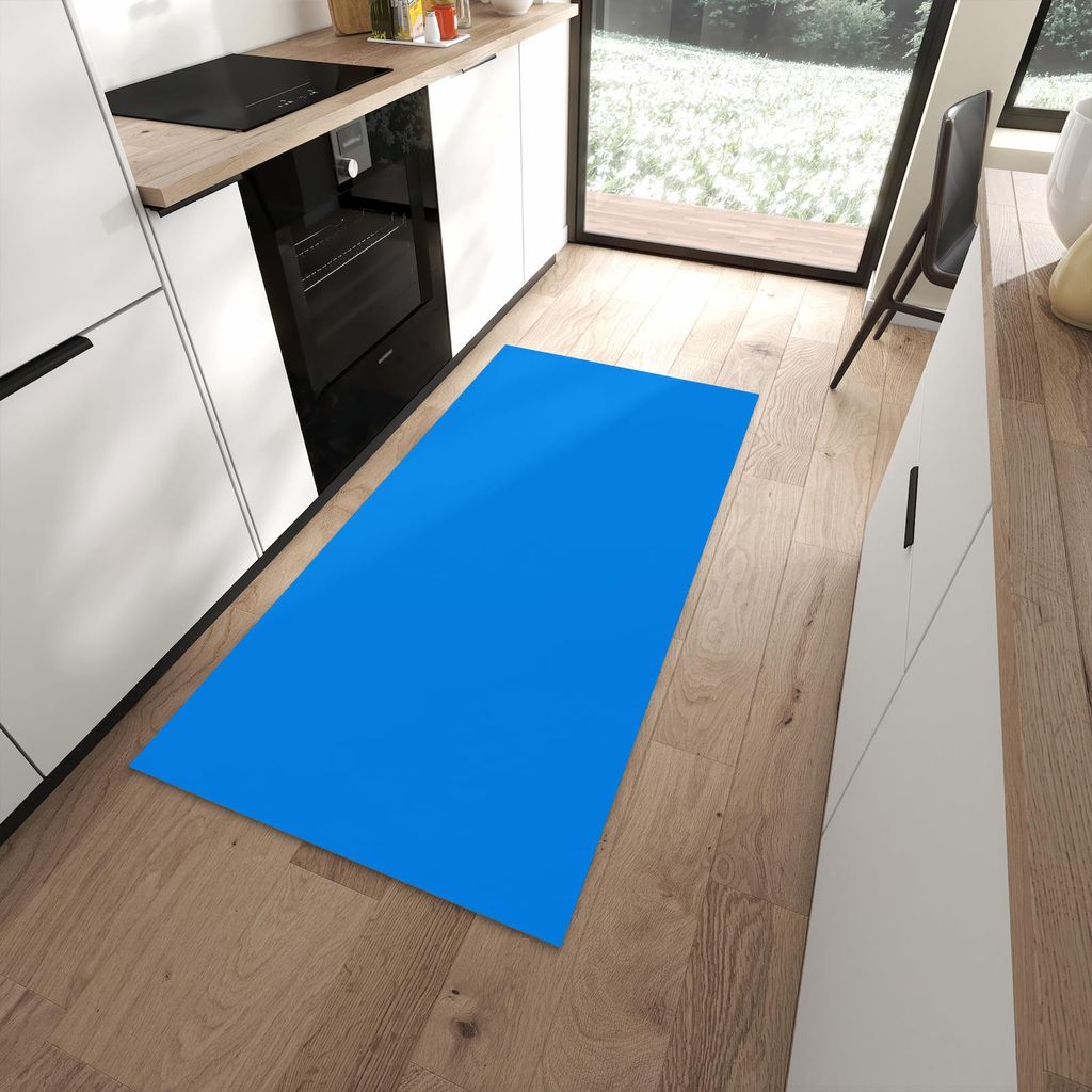 Küchenteppich 90x180cm rutschfest & abwischbar PVC Läufer - Hellblauer Hintergrund I