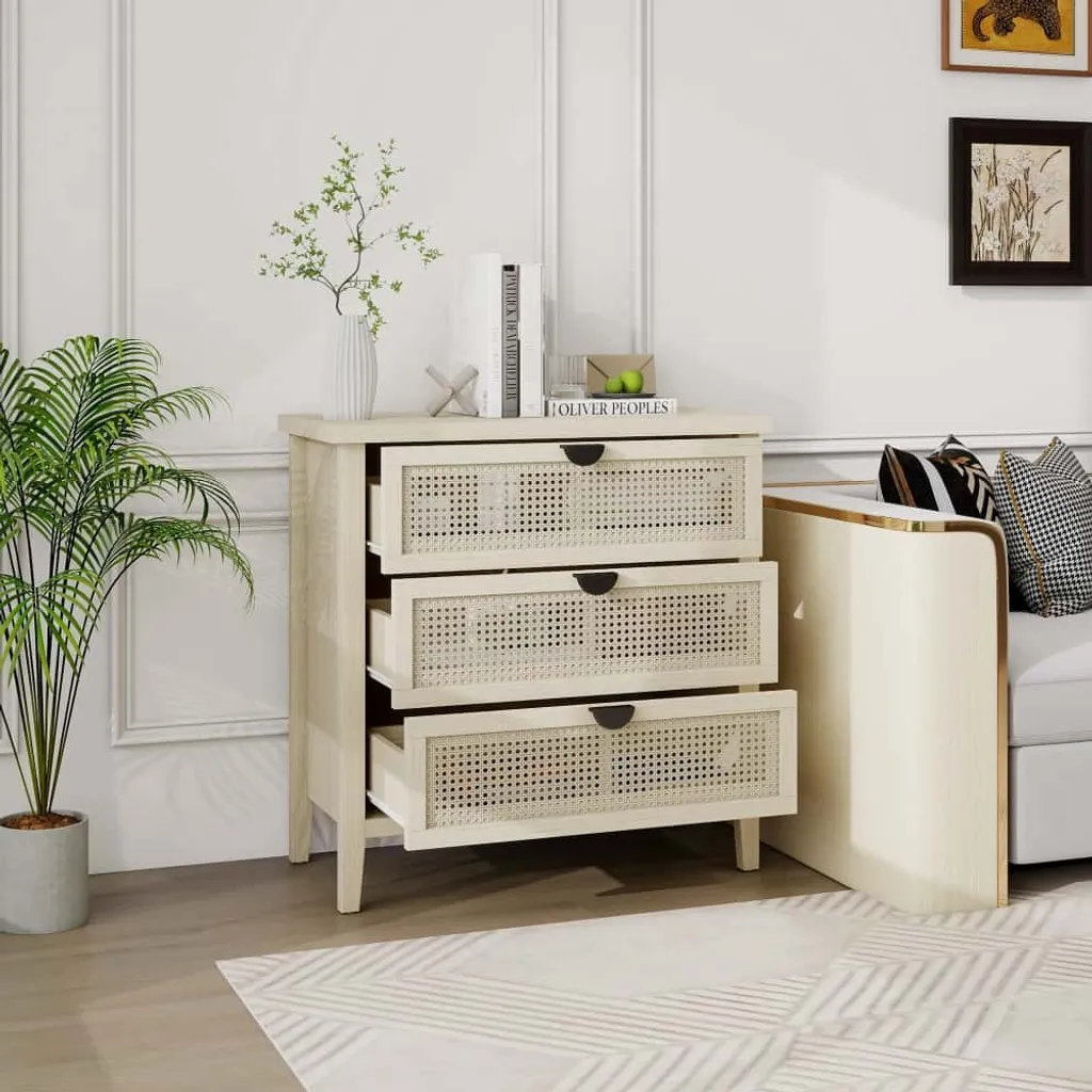 Commode de chambre 3 tiroirs en rotin pour un rangement chic et zen