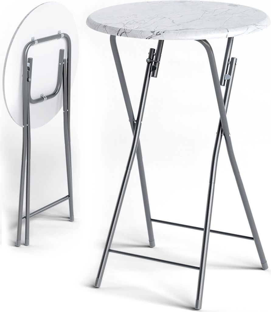 CASARIA® Table haute pliante blanche aspect marbre Table de Image du produit 