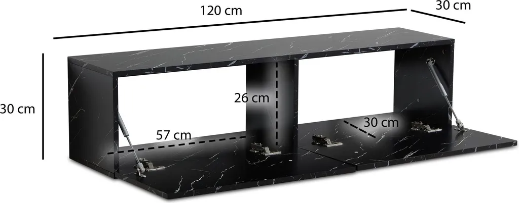 Meuble TV bas suspendu noir aspect marbre 120cm design moderne Wohnling