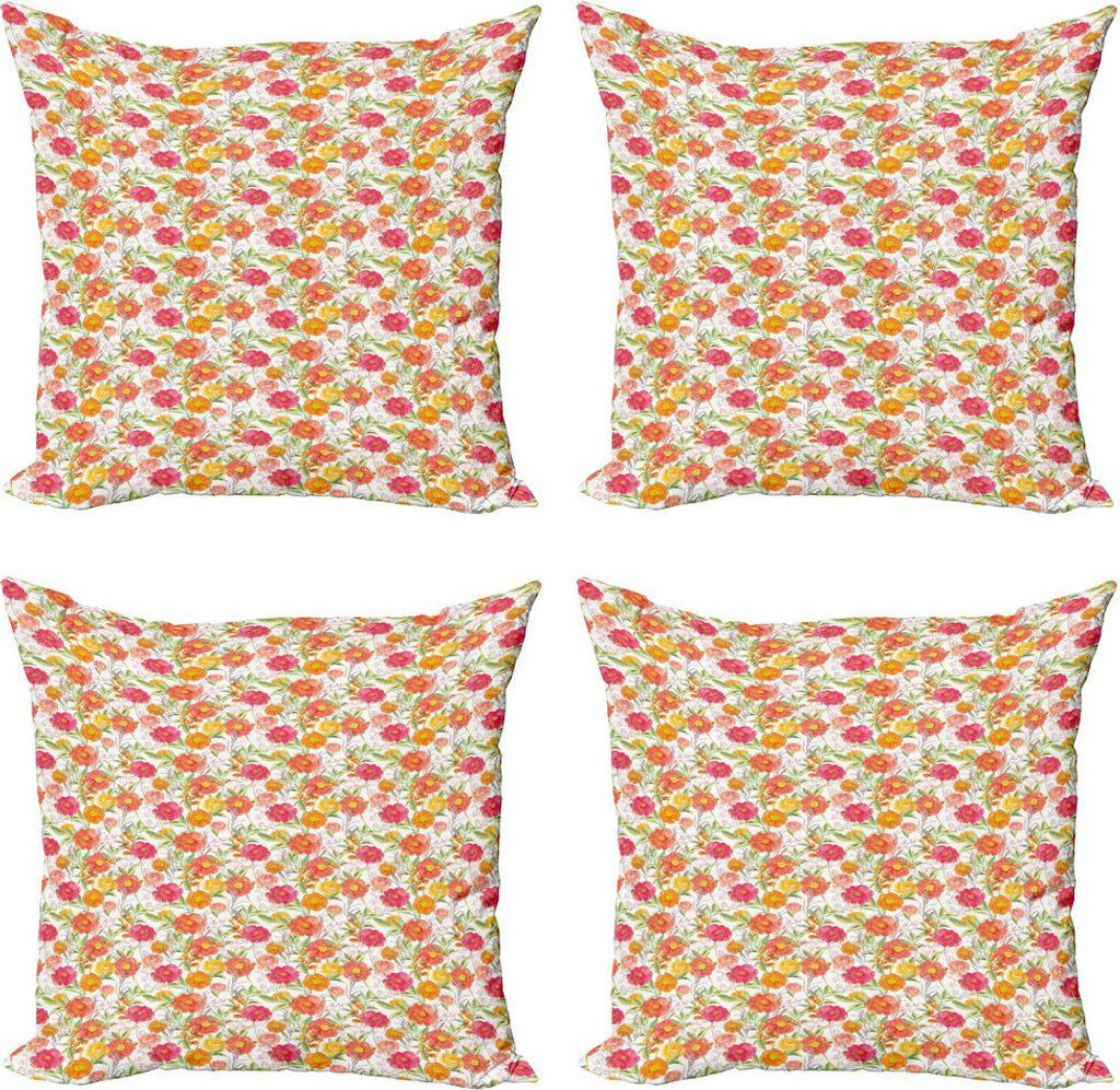 ABAKUHAUS Frühling Kissenbezug Set (4 Stück), Aquarell Blumen Beeren, Moderner Doppelseitiger Digitaldruck, 50 cm x 50 cm, Mehrfarbig