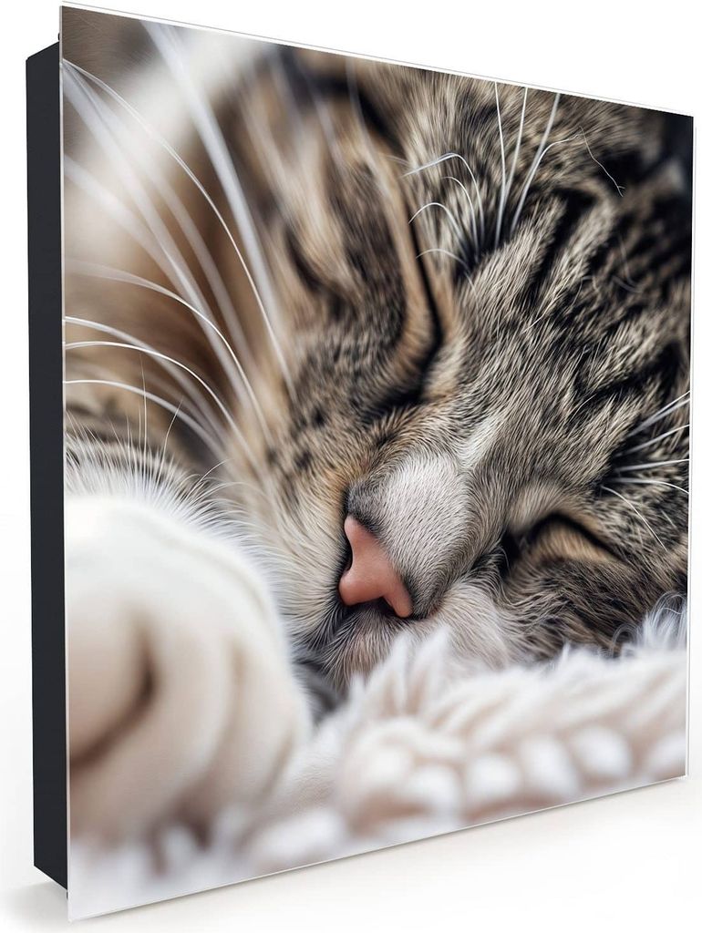 Nachbildung-Schlüsselkasten, Magnetpinnwand und Memoboard mit Glasfront Motiv Schlafende Katze