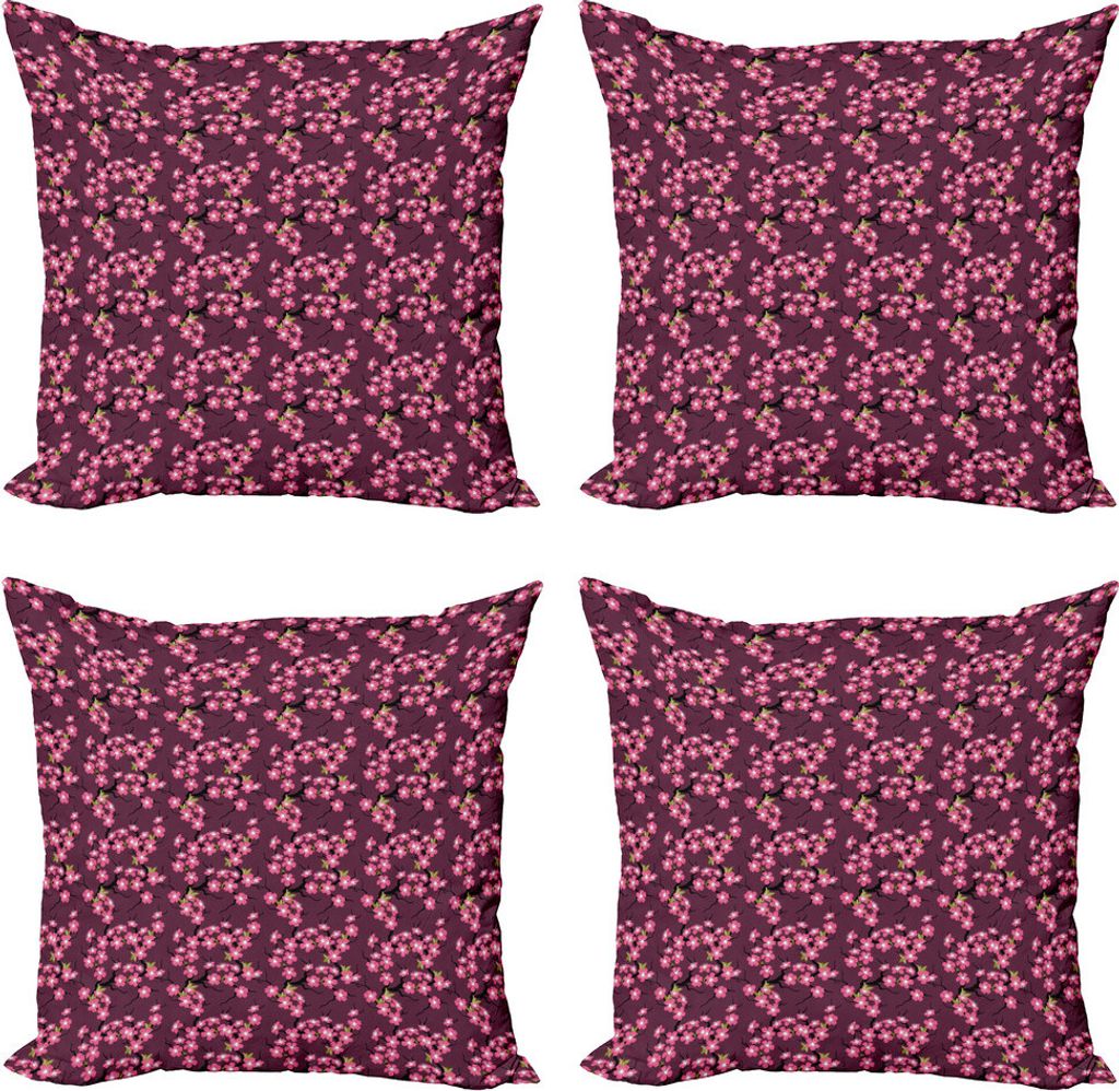 ABAKUHAUS Kirschblüte Kissenbezug Set (4 Stück), April in Asien, Moderner Doppelseitiger Digitaldruck, 60 cm x 60 cm, Plum-Rosa-Grün