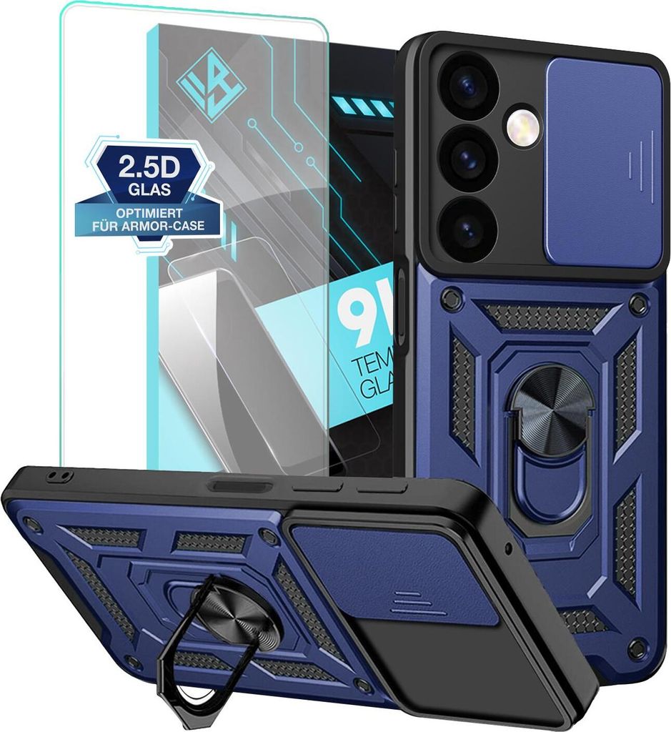 Armor Handyhülle für Samsung Galaxy S24 mit 9H Displayglas Displayschutz Kameraschutz Handy Panzer Case Cover Schutzhülle Outdoor Farbe: Blau