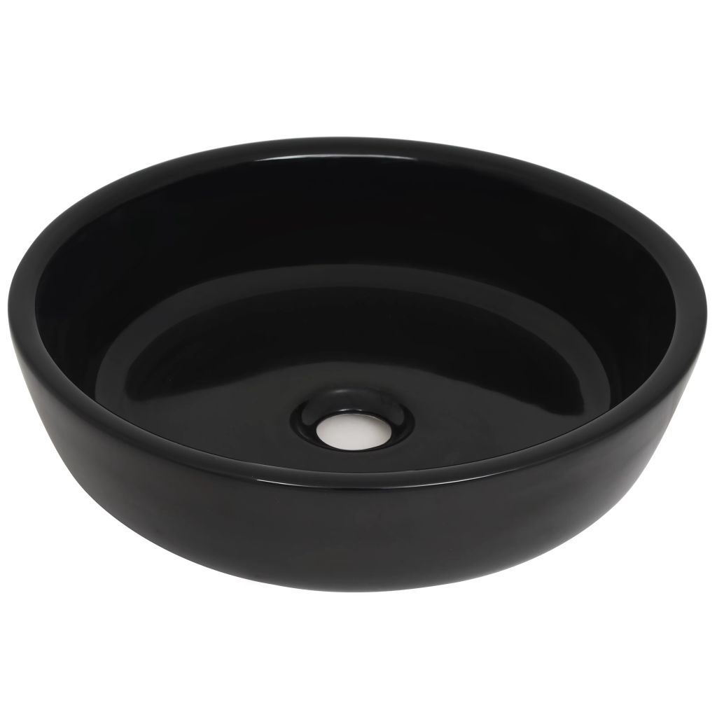 vidaXL Umywalka ceramiczna okrągła czarna 42x12 cm Zdjęcie produktu 