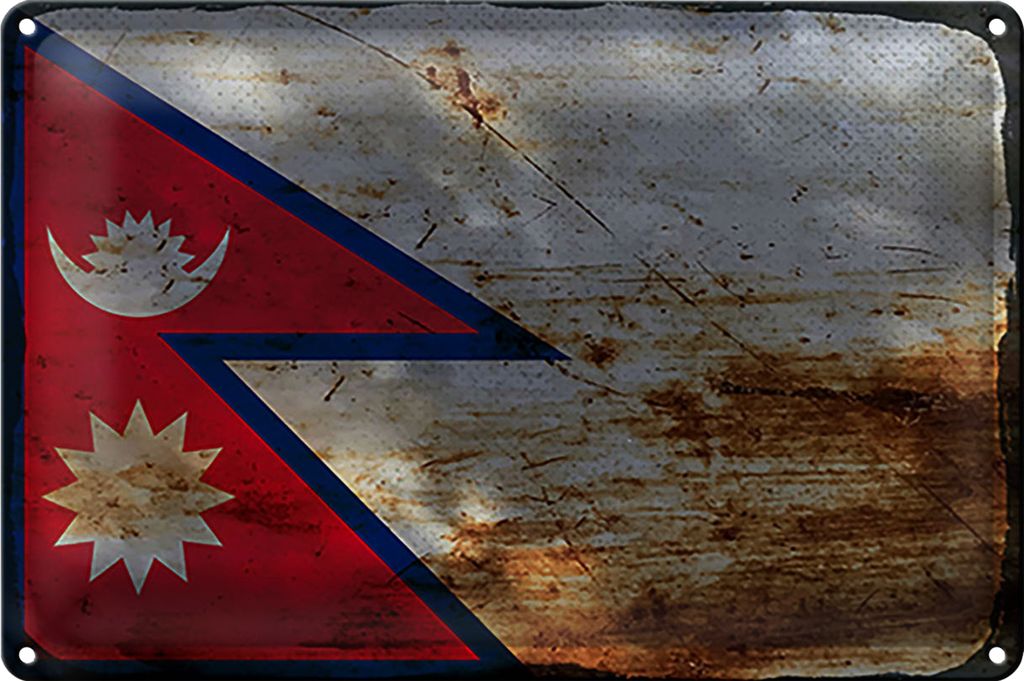 Blechschild Flagge Nepal 30x20cm Flag of Nepal Rost