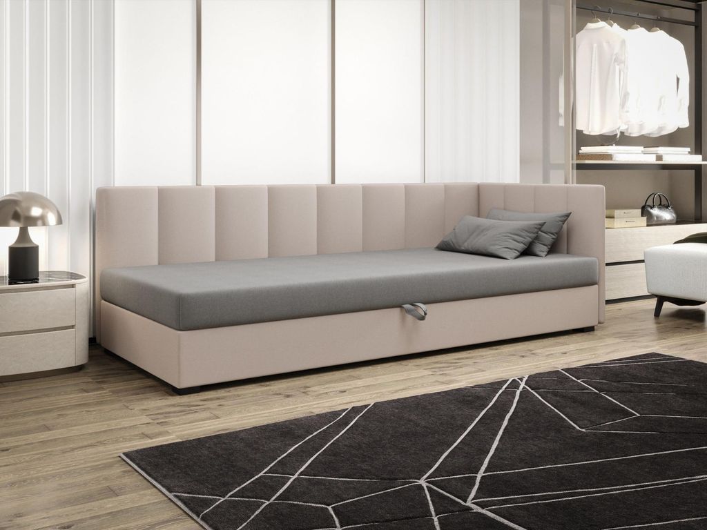 Einzelbett 110x195 MANKA PLUS 1 - hellgrau / ecru