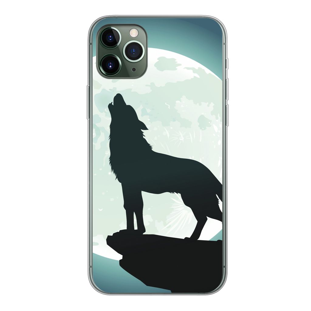 MuchoWow Handyhülle Schutzhülle Hülle für iPhone 11 Pro Max Wolf - Mond - Stein Silikon Softcase Handy Hülle - Schutz