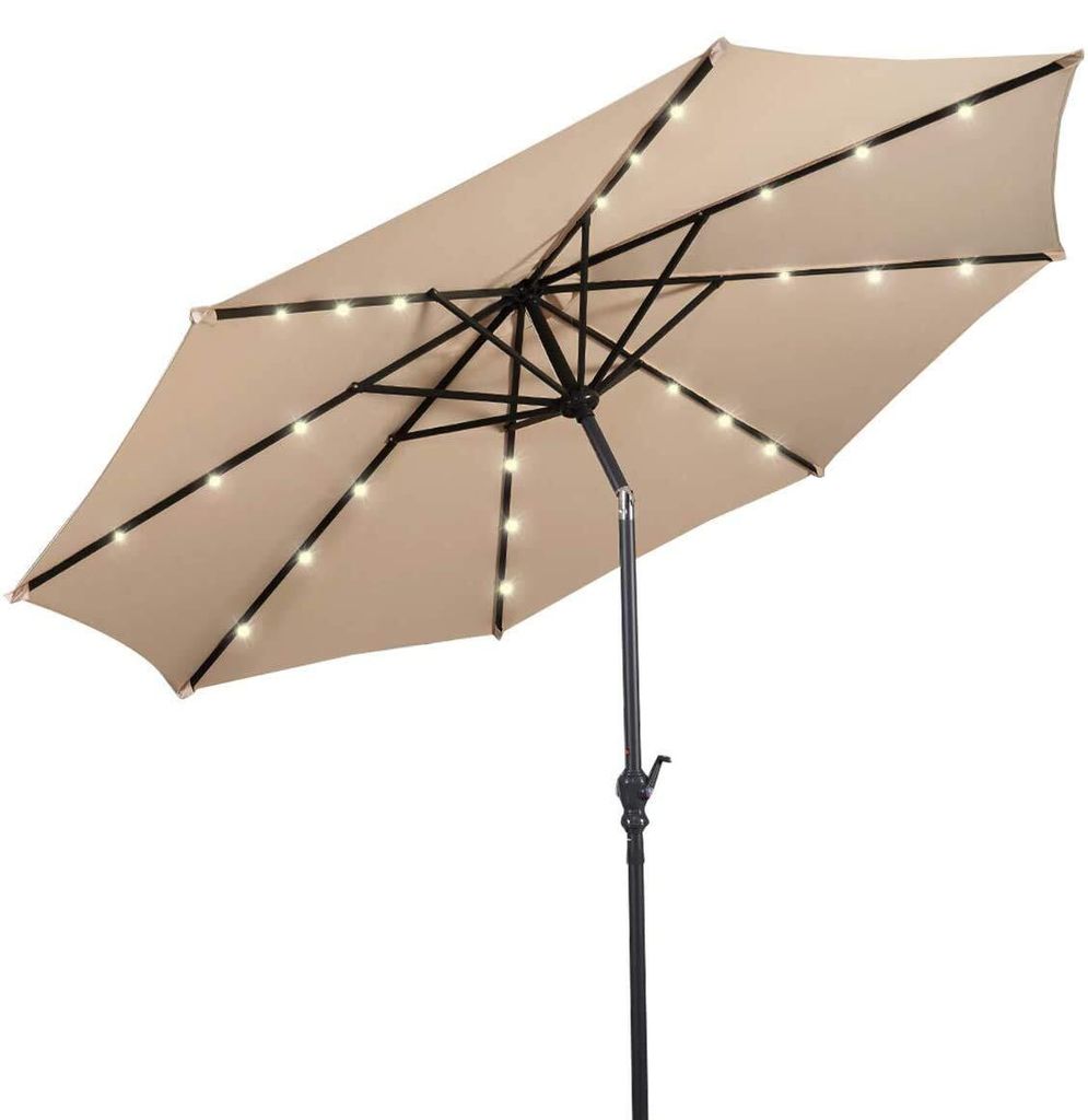 Sonnenschirm für den Garten, mit LED-Leuchten, für den Aussenbereich, mit Solarpanel, neigbar, 3 m (beige)