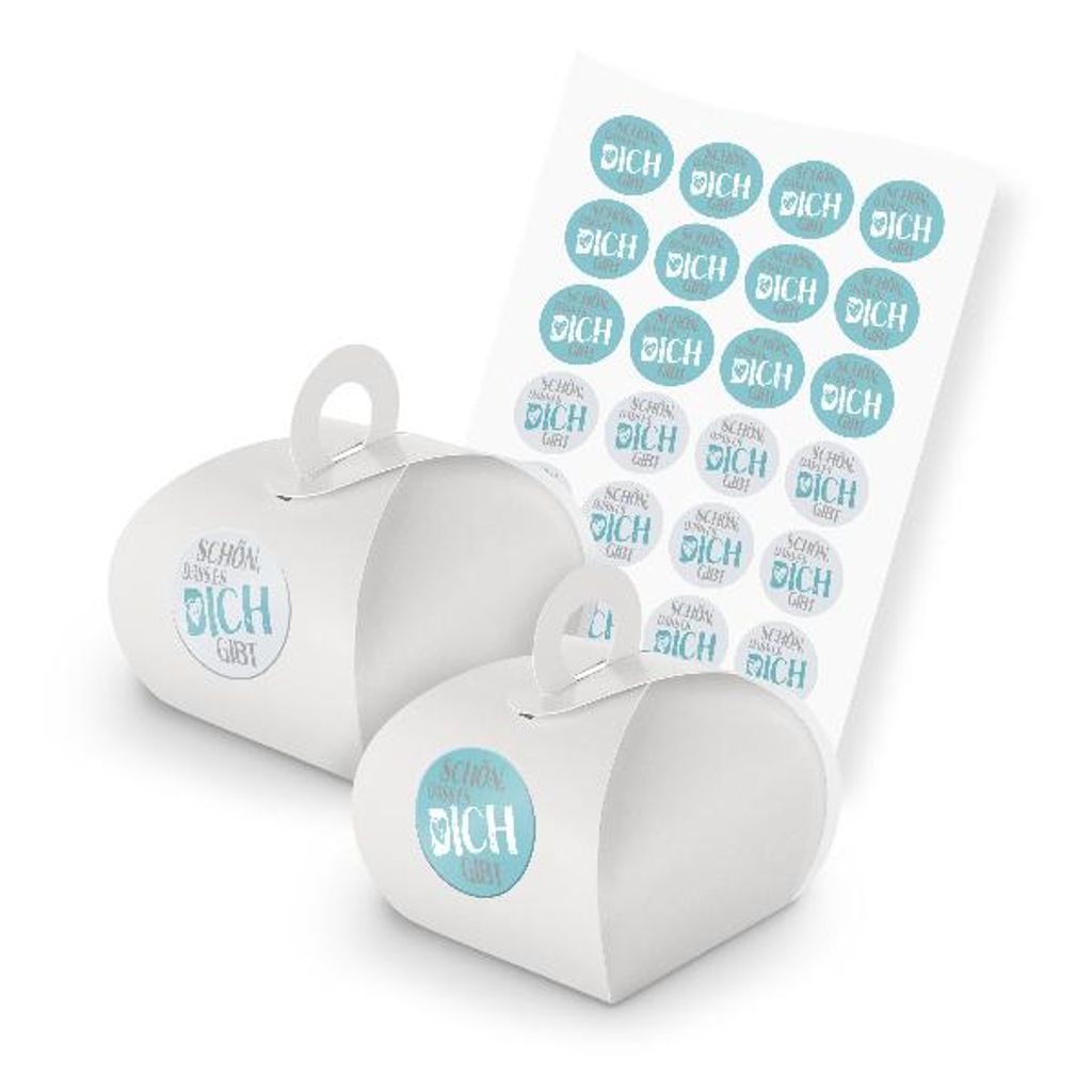 itenga SET Schön dass es dich gibt (110) 24xGeschenkschachtel Griff weiß+Sticker
