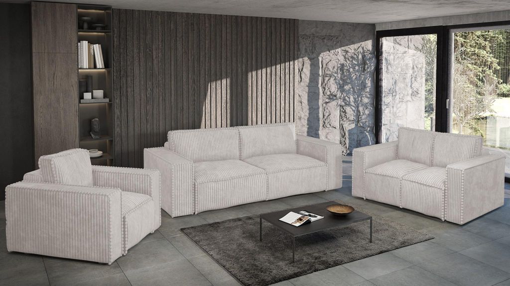 Sofaset Designersofa VAJANA 3-2-1 Stoff Tilia Creme Produktbild 