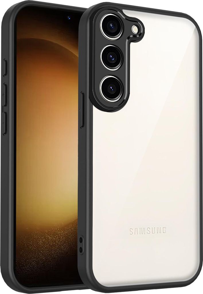 Hülle für Samsung Galaxy S23 Transparente Rückseite TPU Bumper Stoßfest Handyhülle Schwarz