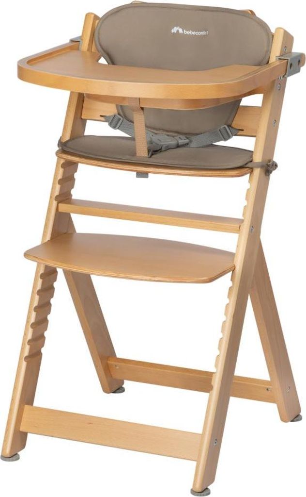 Bebeconfort Timba + Sitzkissen, Kinderhochstuhl Mitwachsend, 6 Monate-10 Jahre, Abnehmbares Tablett, Verstellbarer Sitz/Fußstütze, Naturholz + Beige