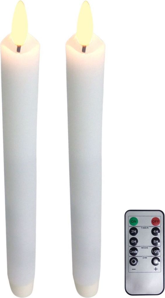 LED Wachs Tischkerzen 2er-Set warmweiß 24,5cm Tafelkerzen Spitzkerzen Stabkerzen