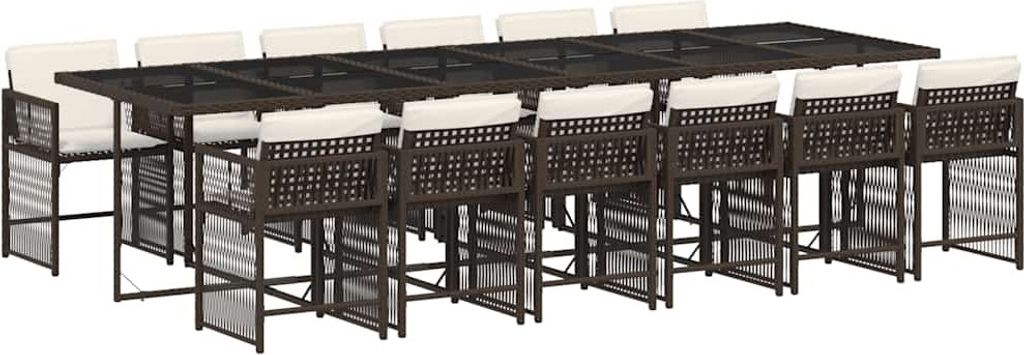 vidaXL 13-tlg. Garten-Essgruppe mit Kissen Braun Poly Rattan
