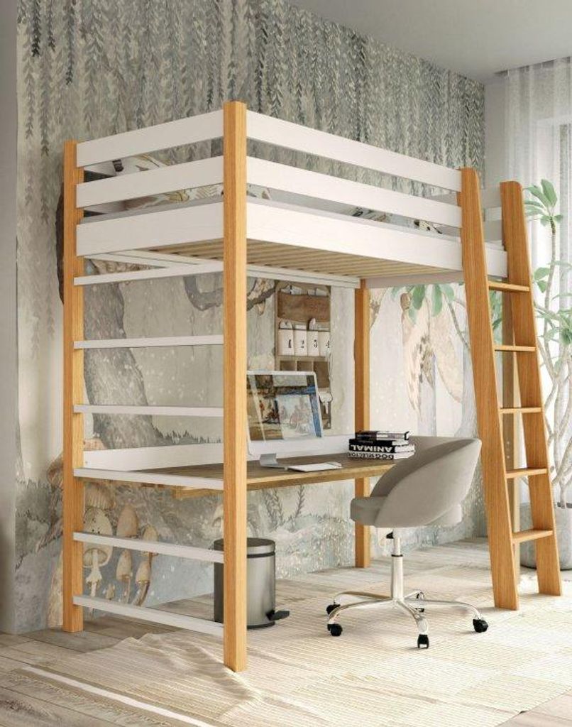 Hochbett für Kinder 80x190 GOLDBORO - Eiche/Weiß