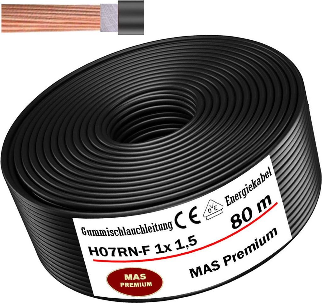 80m Gummischlauchleitung Baustellenkabel H07RN-F 1x1,5 Flexibel für Geräten