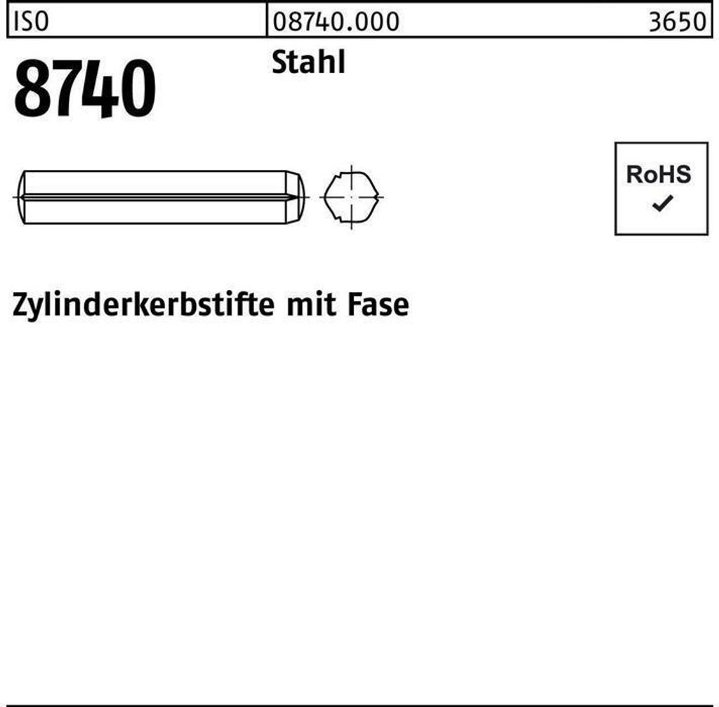 Zylinderkerbstift ISO 8740 m.Fasen 6 x 50 Stahl