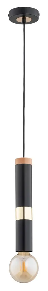 Suspension GAMBIT Noire Alfa en Métal et Bois 1xE27 80cm Design Loft
