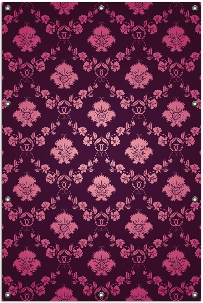 Wallario Outdoor-Poster für Garten oder Balkon, Motiv Blumenmuster Damast in pink lila, in ca. 100 x 150 cm