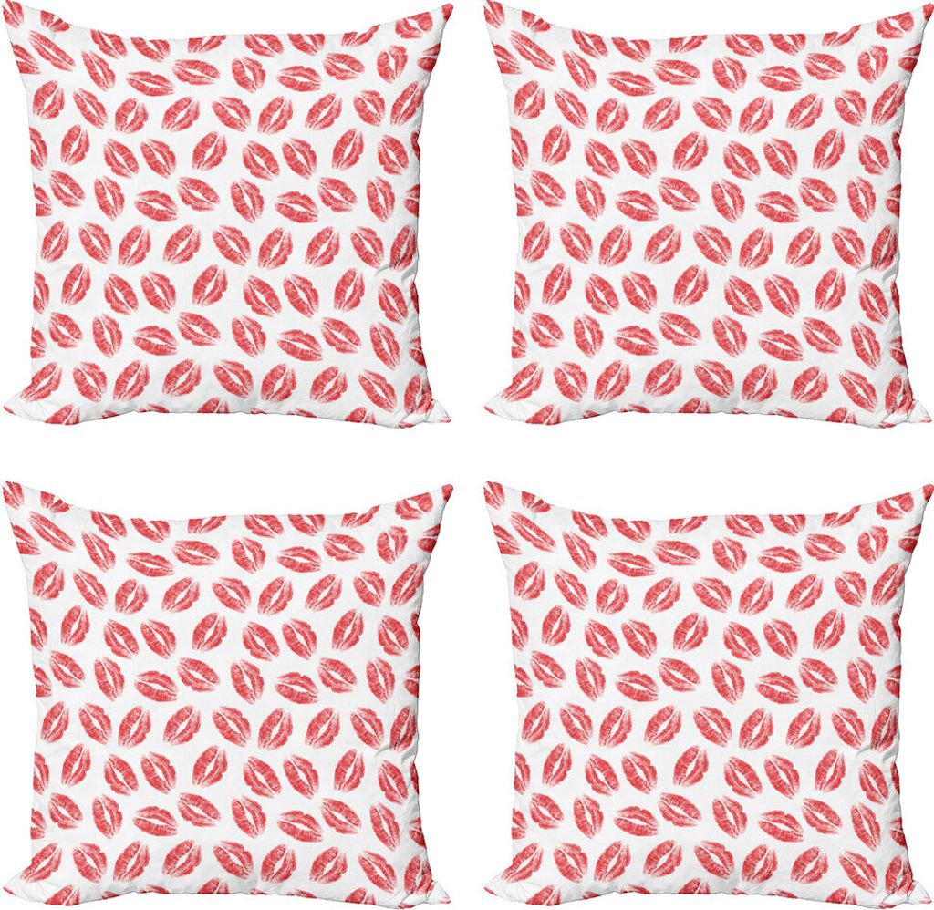 ABAKUHAUS küssen Kissenbezug Set (4 Stück), Frau Lippenstift-Lippen drucken, Moderner Doppelseitiger Digitaldruck, 60 cm x 60 cm, Dark Pink und W...