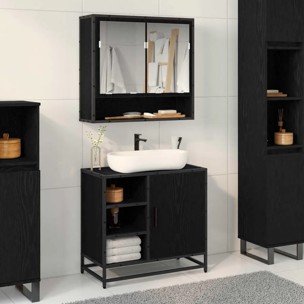 Maison Exclusive Mobile Sottolavabo 65x33x60 cm Rovere Nero per Bagno