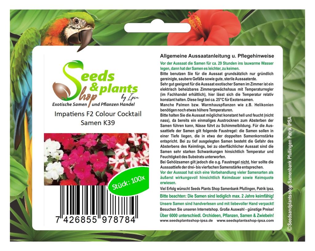 100x Impatiens F2 Colour Cocktail Impatiens walleriana Pflanzen - Samen K39