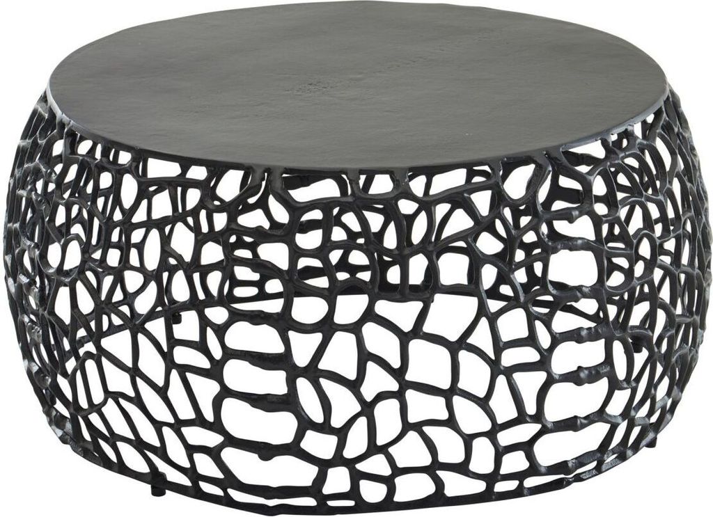 Couchtisch Metall Schwarz 66x66x30 cm Sofatisch Aluminium Rund, Design Wohnzimmertisch mit Ast-Struktur, Kleiner Kaffeetisch Modern, Beistelltisch ...
