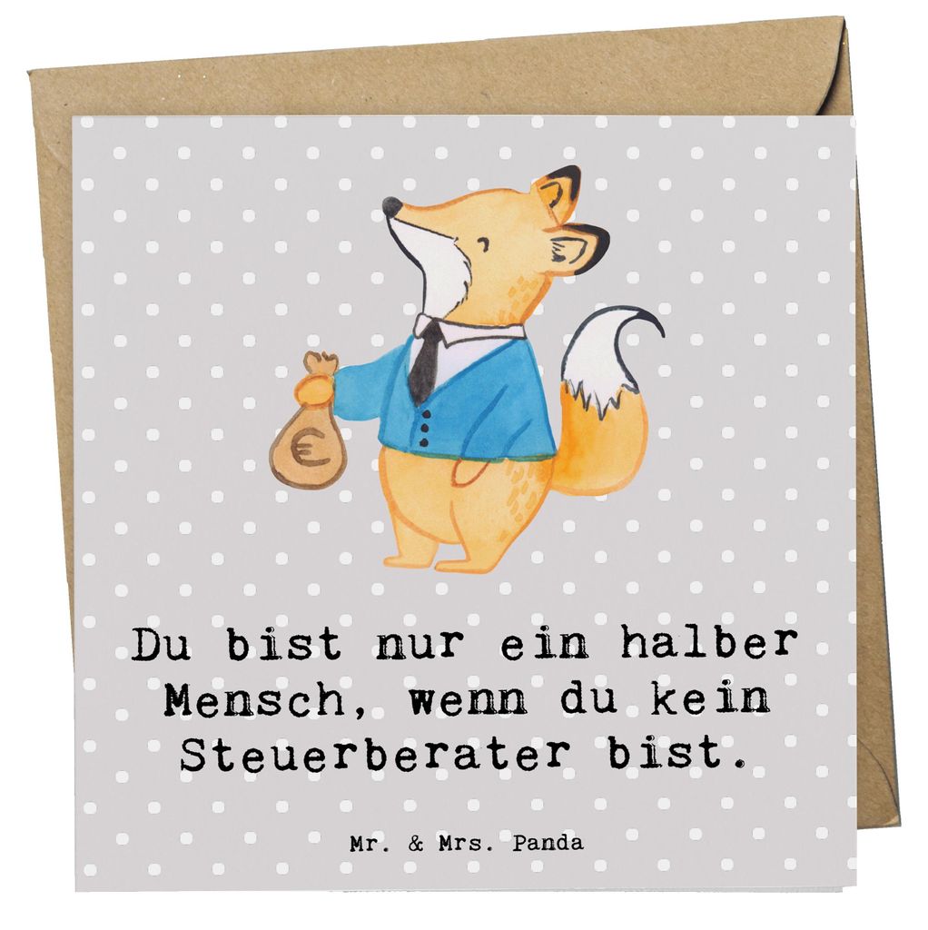 Mr. & Mrs. Panda Grußkarte Steuerberater Herz - Grau Pastell - Geschenk, anlasskarte, doppelkarte, Glückwunschkarte, faltkarte, Klappkarte