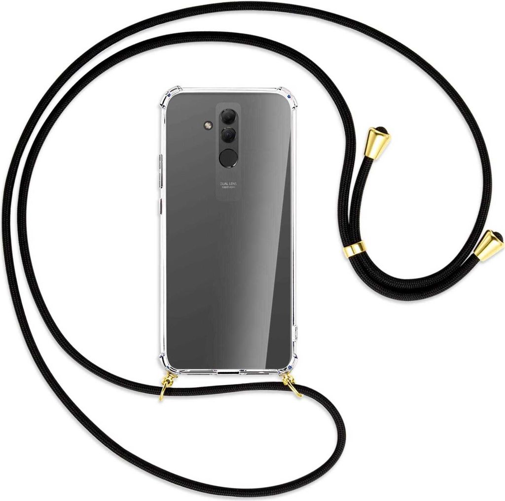 Handykette Backcover-Schutzhülle mit Band (Metall goldfarben) für Huawei Mate 20 lite - schwarz