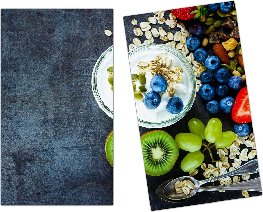 Spritzschutz Herdabdeckplatte Schneidebrett aus Glas Kiwi und Beeren 2-Teilig (60x52cm)