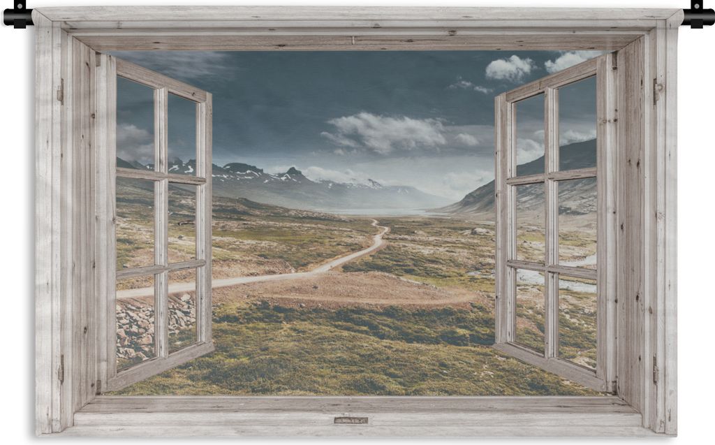 MuchoWow Wandteppich Wandbehang Aussicht - Berg - Holz 60x40 cm Tapisserie Dekoration Wandtuch - Wanddekorationen