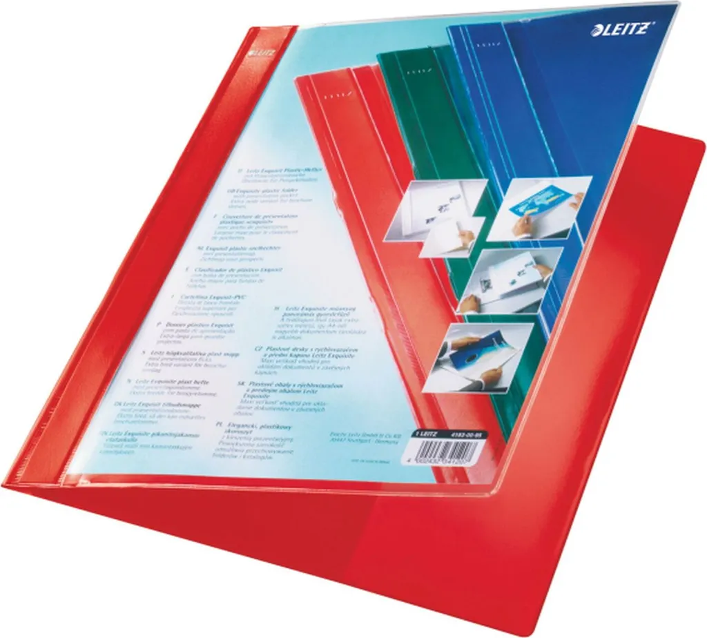 Agrafeuse LEITZ rouge avec pochette de personnalisation, modèle plastique léger