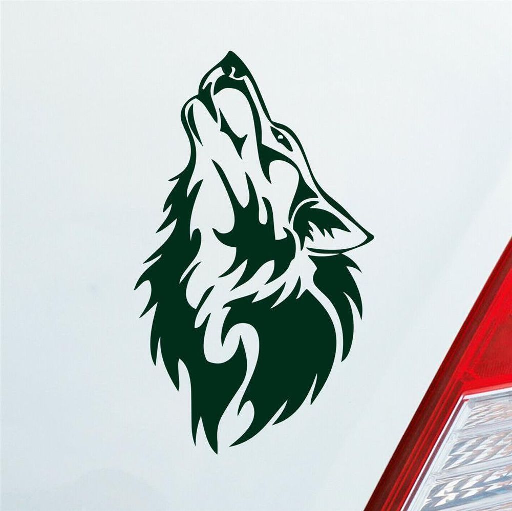 Auto Aufkleber Wolf Wölfe Hund Heulen Wulf Tier Animal Motorrad 15x9 cm Dunkelgrün Sticker Heckscheibenaufkleber