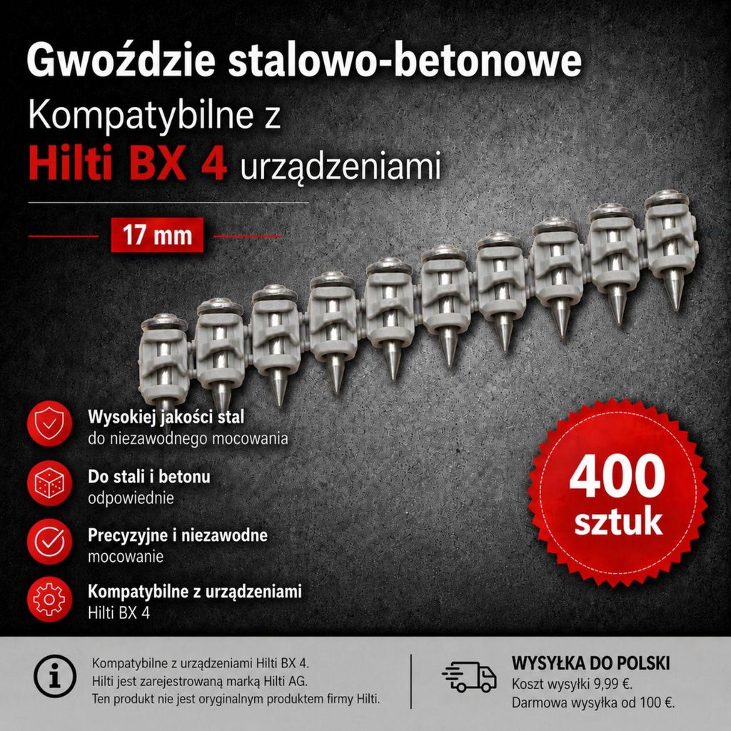 400 sztuk wysokowydajnych gwoździ do stali i betonu, Zdjęcie produktu 