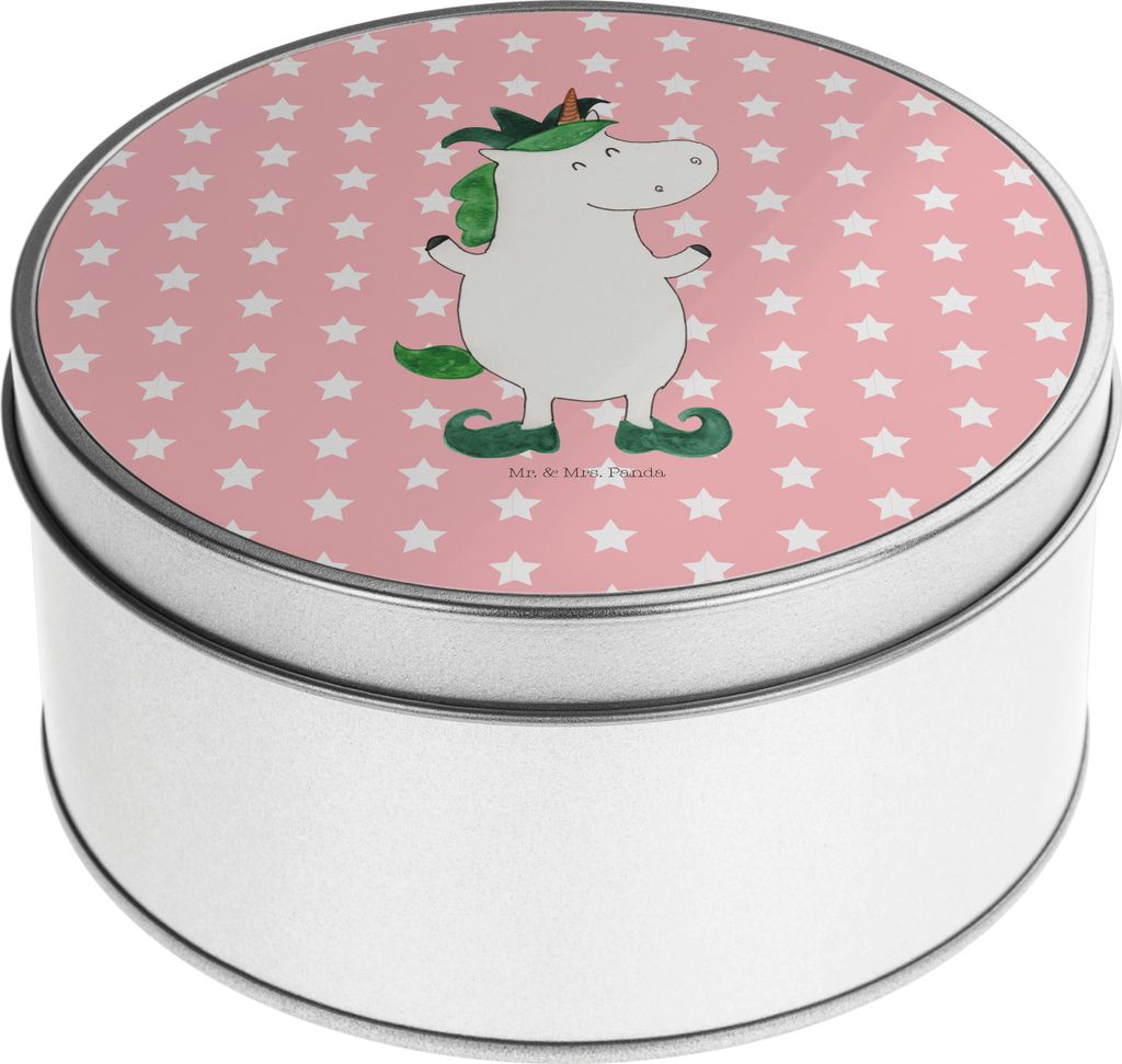 Mr. & Mrs. Panda Erinnerungsbox Einhorn Joker - Rot Pastell - Geschenk, Einhörner, gebäckdose, Unicorn, Teedose, Hofnarr, gebäckdosen, Gaukler, ...