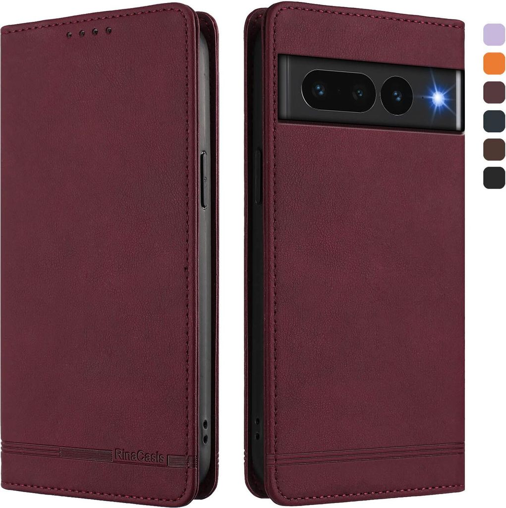 Hülle für Google Pixel 7 Pro, Retro Kunstleder Ständer Klapphülle mit Kartenfächer und Magnetische Rot