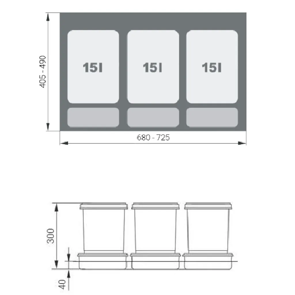 Poubelle de cuisine encastrable grise UNI 80 cm à grande capacité