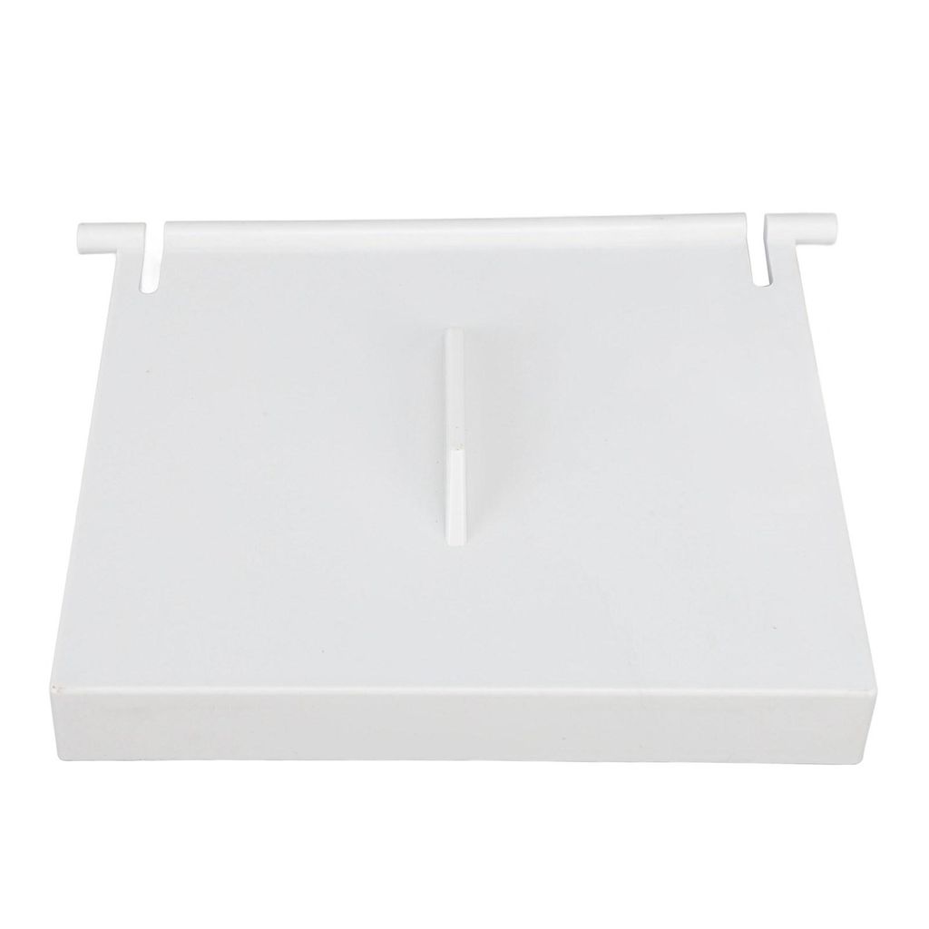 A white plastic skimmer weir door flap is shown against a white background.