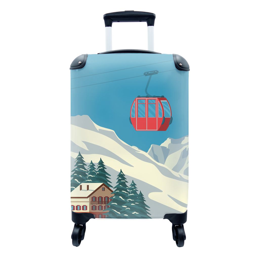 MuchoWow Koffer Handgepäck Trolley Rollkoffer Kleine Reisekoffer mit 4 Rollen - Skilift - Vintage - Illustration - Alpen - Cabin Size < 55x40x23...