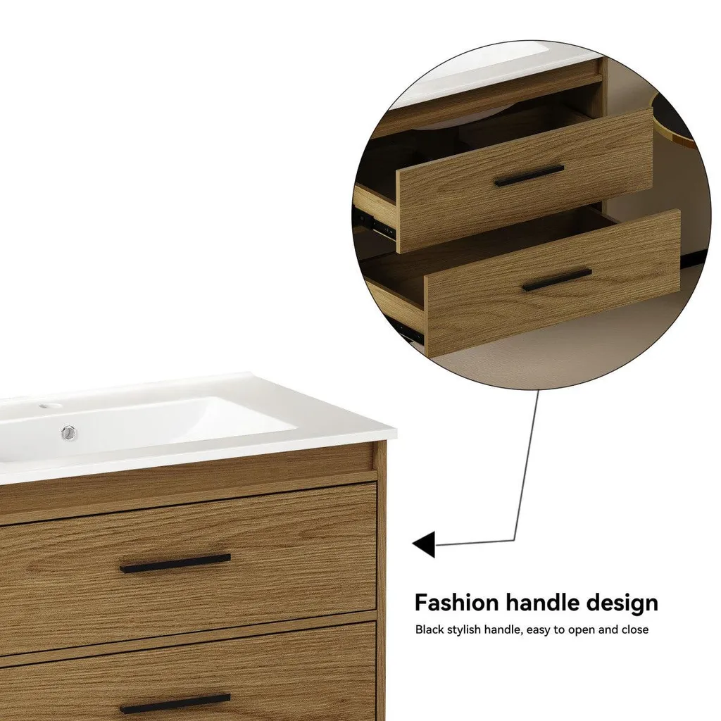 Meuble sous-vasque 75 cm chêne clair, solution de rangement à 2 tiroirs - 8