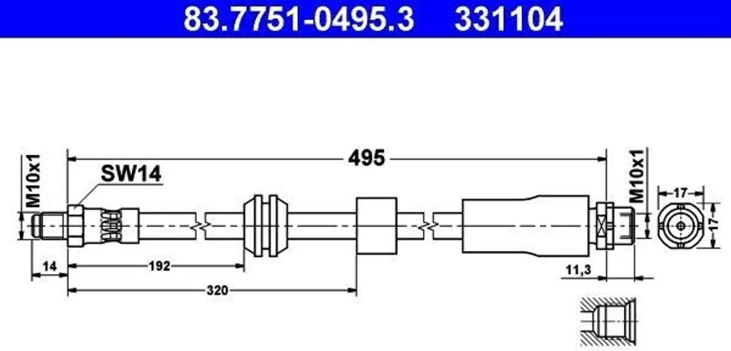 Flexible de frein ATE 83.7751-0495.3 pour BMW Série 5 E60 E61 OE 34326768124