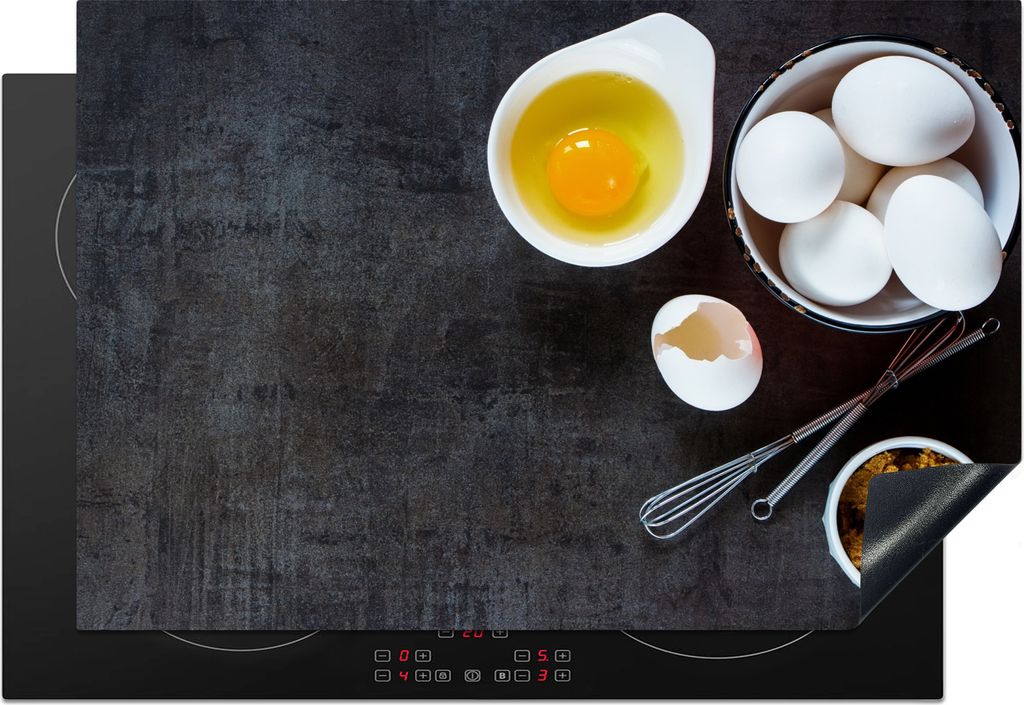 KitchenYeah Herdabdeckplatte Eier - Brauner Zucker - Kochen , 76x51cm, Küche Deko, Glaskeramikfeld Herdabdeckung, Abdeckplatte fùr Kochfeld