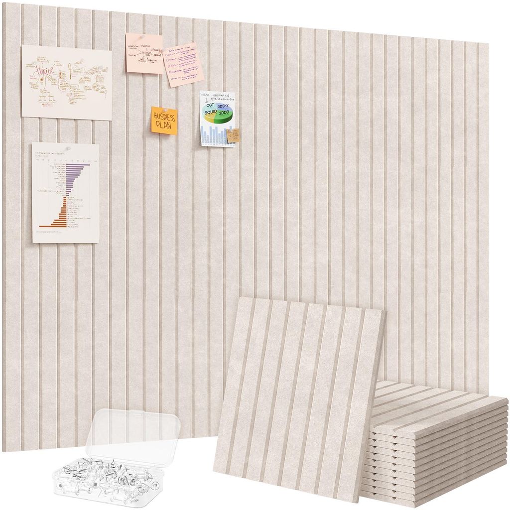 12 Stück Filz-Pinnwand, 120 x 90 cm, selbstklebend, beige, Alternative zu Kork, dekorative Visionboard, Fotowand, Memoboard mit 50 Reißzwecken f...