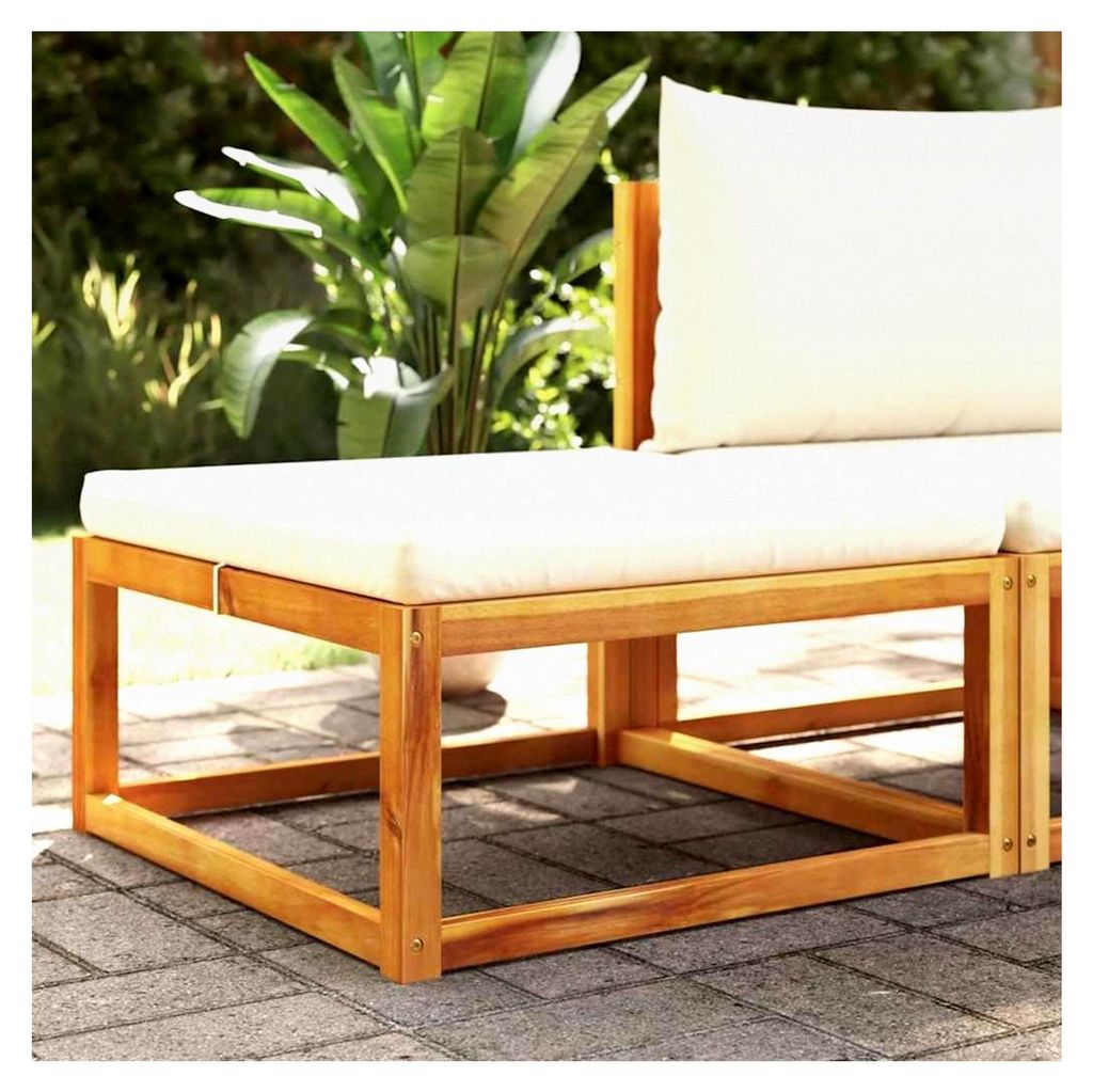 Gartenhocker aus massivem Akazienholz mit abnehmbarem und waschbarem Kissen, modulares Möbelstück für Terrasse und Hof, stabile und witterungsbe...