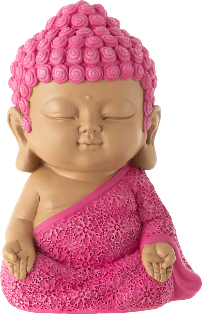 Statue Moine Zen J-Line Rose - Éliminez le Stress avec cette Déco Zen