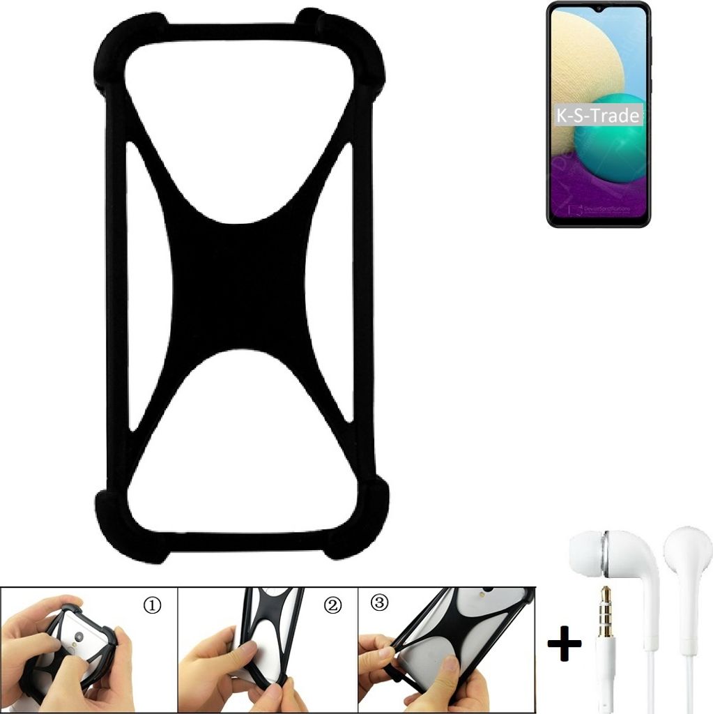 K-S-Trade Handy-Hülle + headphones kompatibel mit Samsung Galaxy M02 Schutz-Hülle Bumper Silikon Cover Case Silikoncase Silikonbumper TPU Softcase