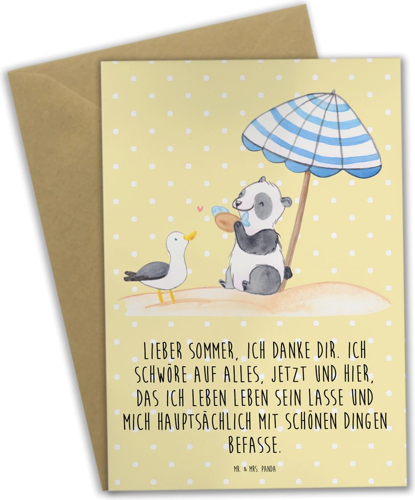 Mr. & Mrs. Panda Grußkarte Lieber Sommer - Gelb Pastell - Geschenk, Sommerferien, einladungskarten, Sommergefühle, Summer Feelings, weihnachtskar...
