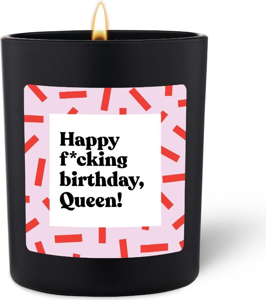 ChattyCandles Duftkerze Schwarz Flowery Happy fcking birthday Queen